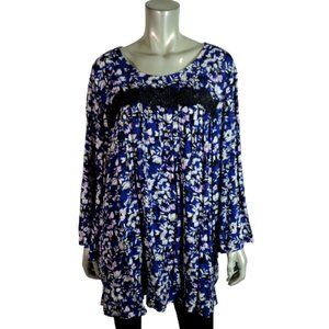 Lane Bryant Top Plus Size 22‎ Tunic Flare Sleeve Floral Long Sleeve Purple NWT